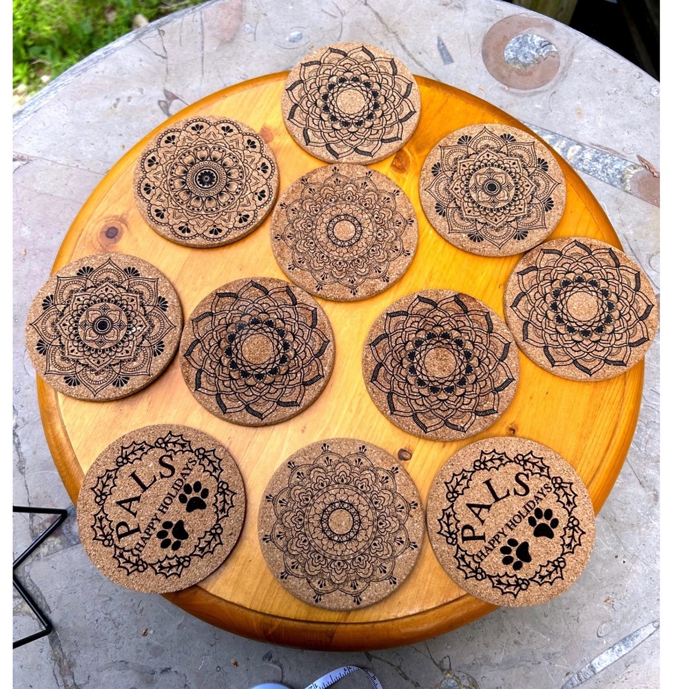 Vintage Mandala Cork Coasters Set of 11 Brown Black Boho‎ Holiday Decor PALS